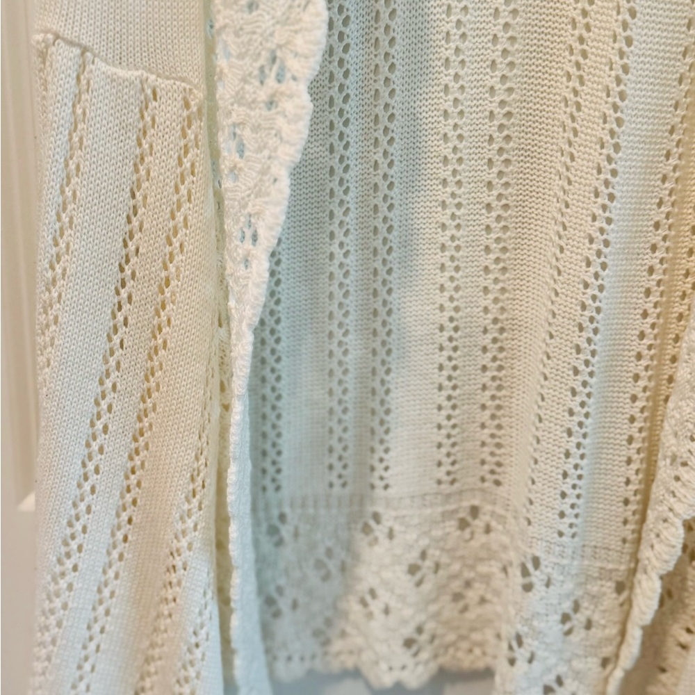 Christopher & Banks Ivory Open Front Crochet Knit Duster Vest Cardigan NWT L - Picture 6 of 12